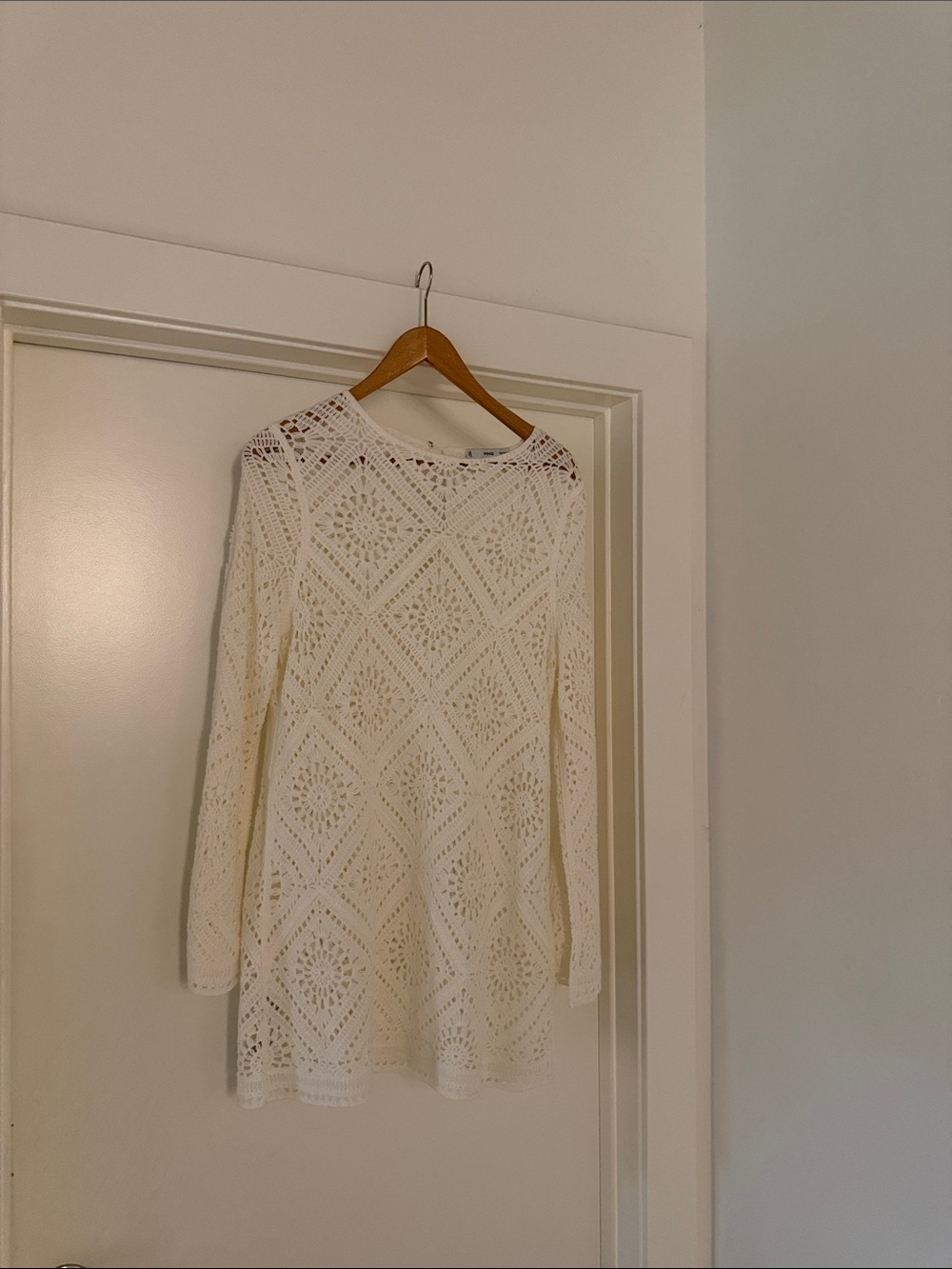 Mango Ivory Crochet Long-Sleeve Dress